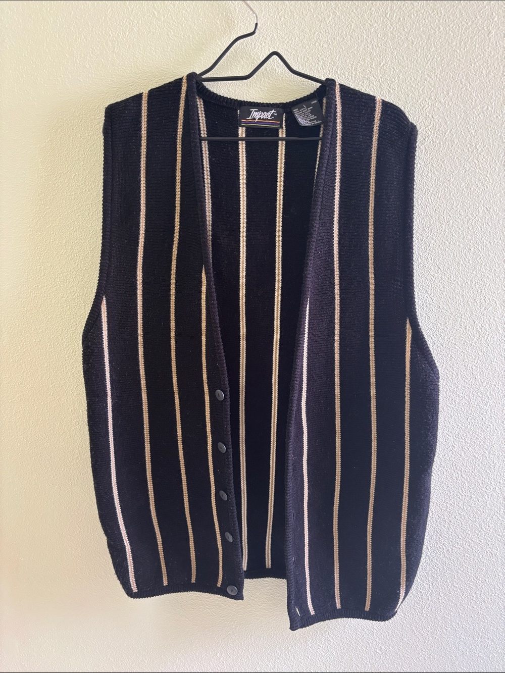 Vintage Impact Striped Sweater Vest L Black Tan 90s